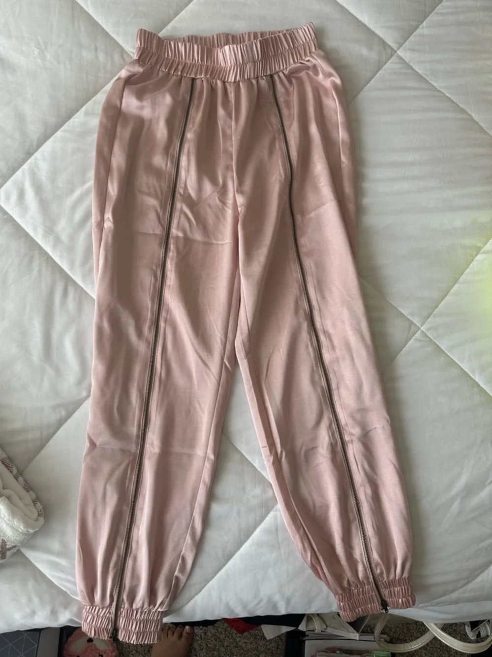 Fashion Nova Satin Track Joggers in Light Pink - Picture 2 of 5